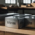 Крупный план стальных блоков с маркировкой S136, 718H и NAK80 для форм для ПЭТ-преформ.