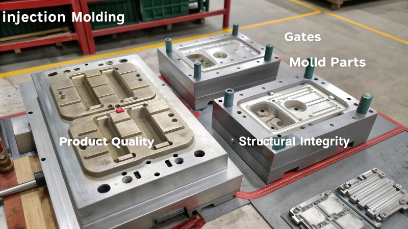 Technical diagram showing gate placements in injection molding
