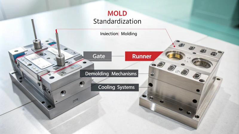 Technical illustration of mold standardization for injection molding