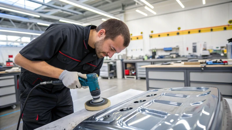 A technician polishing a molded plastic product in a workshop