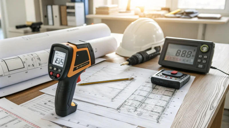 A workbench with measuring tools for heating capacity