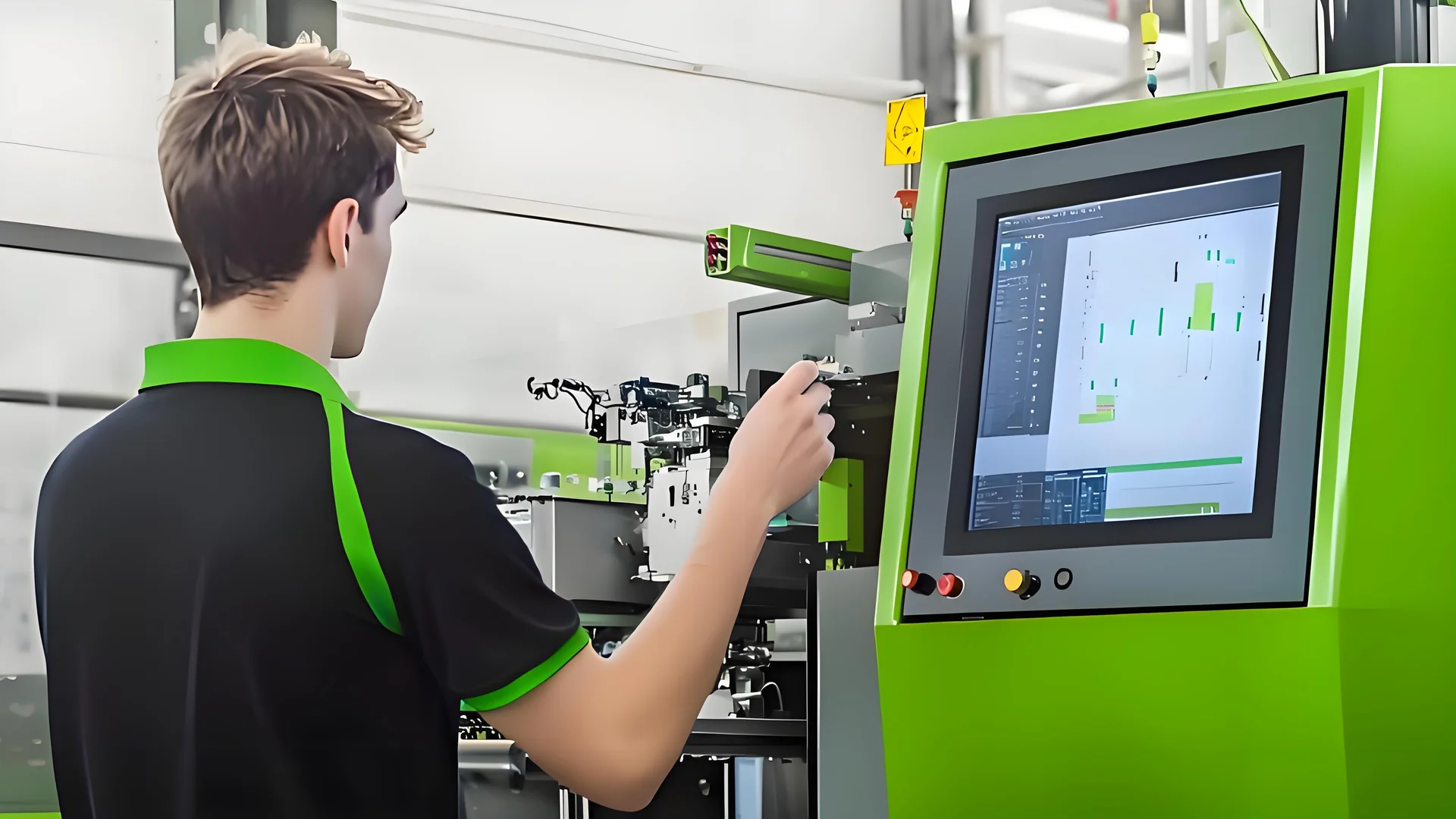 High-speed injection molding machine in a factory