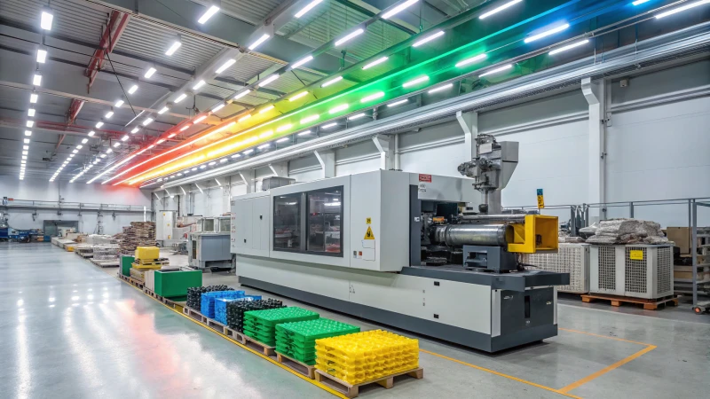 A high-tech injection molding machine in a factory setting