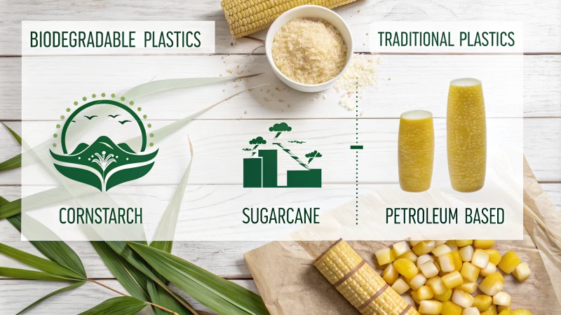 Infographic comparing biodegradable and traditional plastics