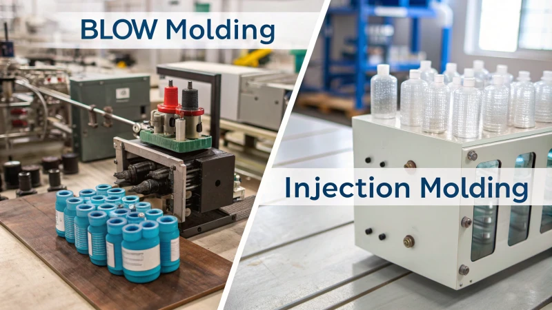 Infographic comparing blow molding and injection molding processes
