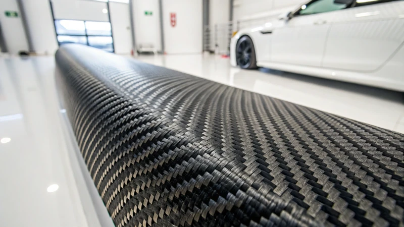 Close-up of carbon fiber material showcasing its intricate weave