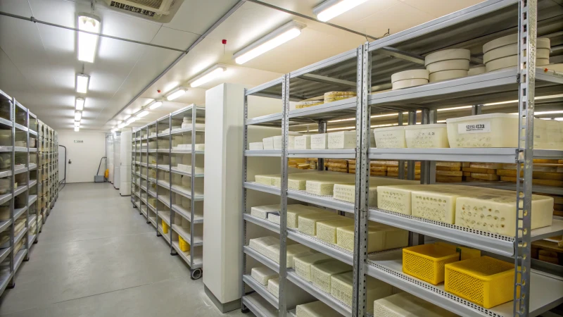 Organized mold storage facility with labeled shelves