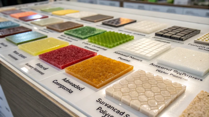 Close-up of advanced polymers and sustainable composites on a workspace