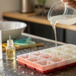 Clear resin being poured into a silicone mold