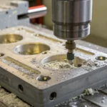 Close-up of a worn injection mold showing surface imperfections.