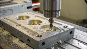 Close-up of a worn injection mold showing surface imperfections.