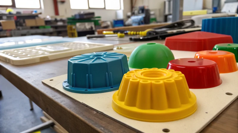 Close-up view of colorful plastic components on a workshop table