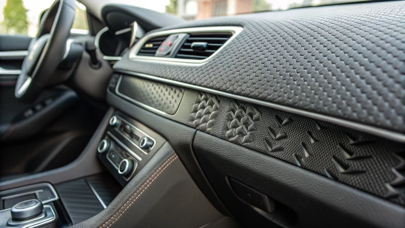 Close-up of a textured injection molded automotive interior surface