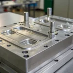 Close-up of a thin-wall injection mold showing intricate details