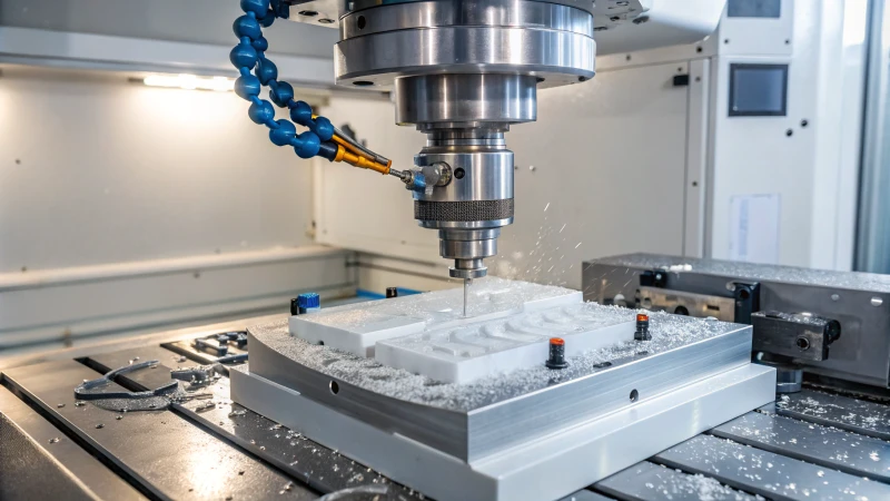 CNC মিলিং মেশিন একটি প্লাস্টিকের উপাদান কাটা