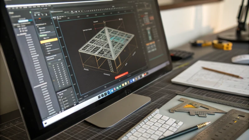 Close-up of a computer screen displaying CAD software