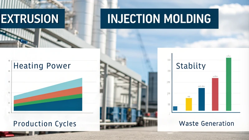 Infographic comparing energy consumption of extrusion vs injection molding