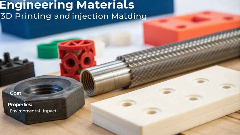 Collage of engineering materials for 3D printing and injection molding