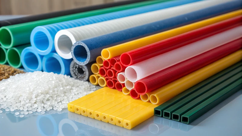 A vibrant arrangement of engineering plastics on a smooth surface
