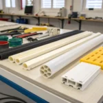Extruded plastic products on a workbench
