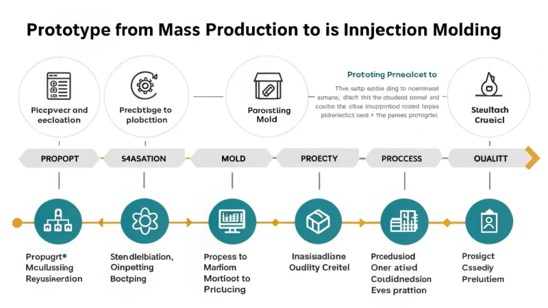 Flowchart depicting the transition from prototype to mass production in injection molding