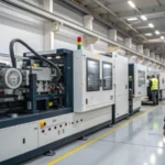 High-tech gas-assisted injection molding machine in a modern factory