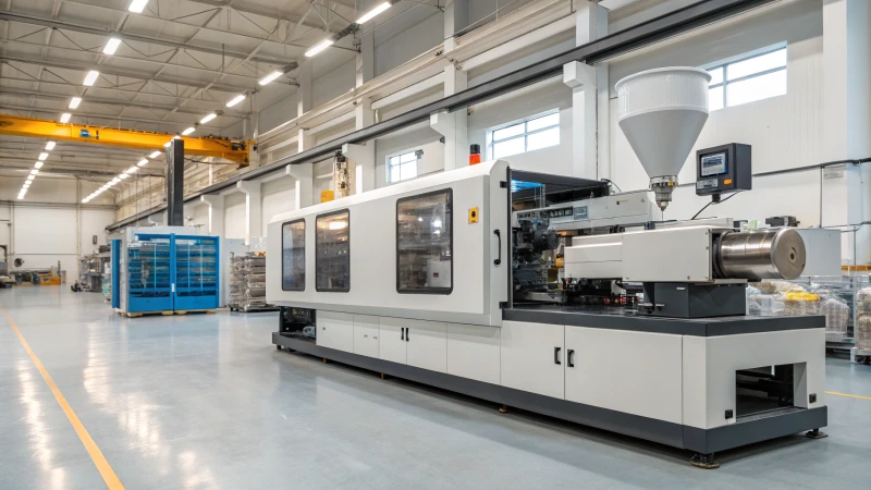 High-speed injection molding machine in a factory