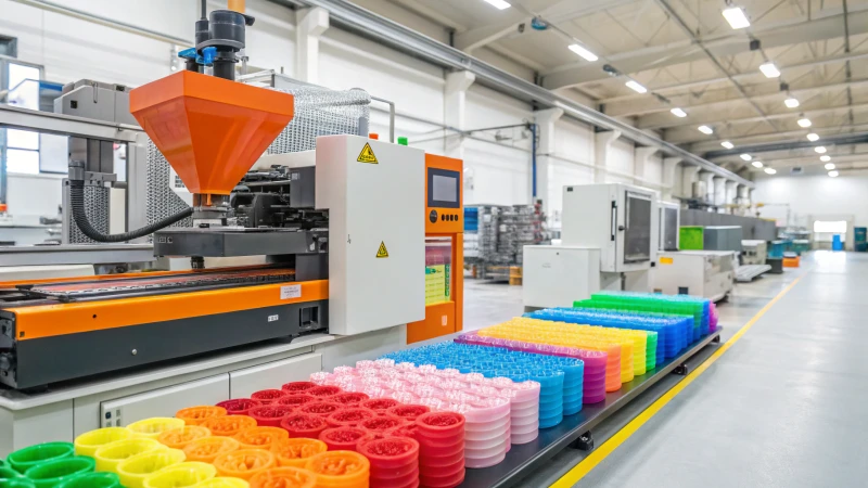 Industrial injection molding machine in action
