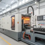 High-tech injection molding machine in an industrial environment