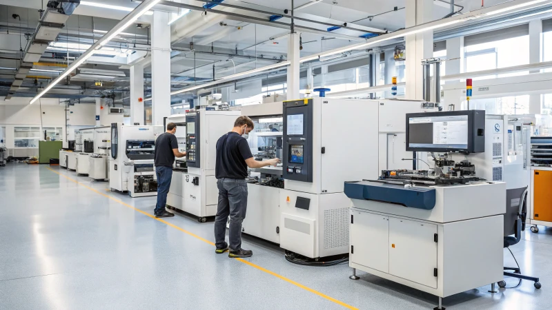 Workers in a modern manufacturing facility