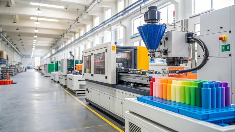 Industrial injection molding machine in action