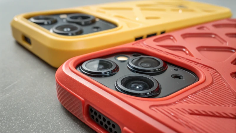 Close-up of a high-tech overmolded product showcasing two materials