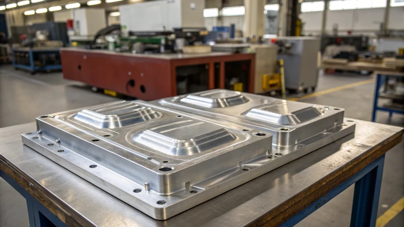 A high-tech three-plate mold on a workshop table