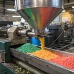 Industrial injection molding machine in action