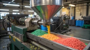 Industrial injection molding machine in action