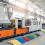 A modern injection molding machine in a factory setting