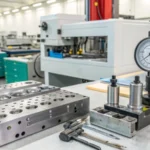 A modern industrial injection molding machine with precision tools