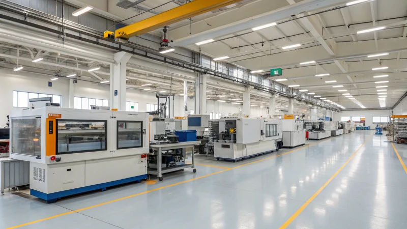 Industrial manufacturing facility with extrusion and injection molding machines
