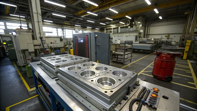 Industrial environment with a three-plate mold for plastic production