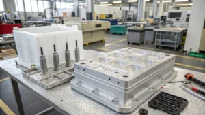 Industrial setting with plastic mold and tools