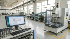 A professional workshop for injection mold making with tools and equipment.