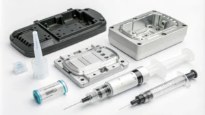 A variety of injection molded products on a white background