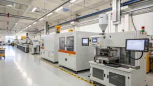Advanced injection molding facility with machinery in action