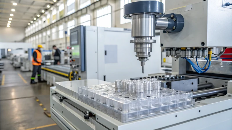 High-resolution image of a modern injection molding machine in operation