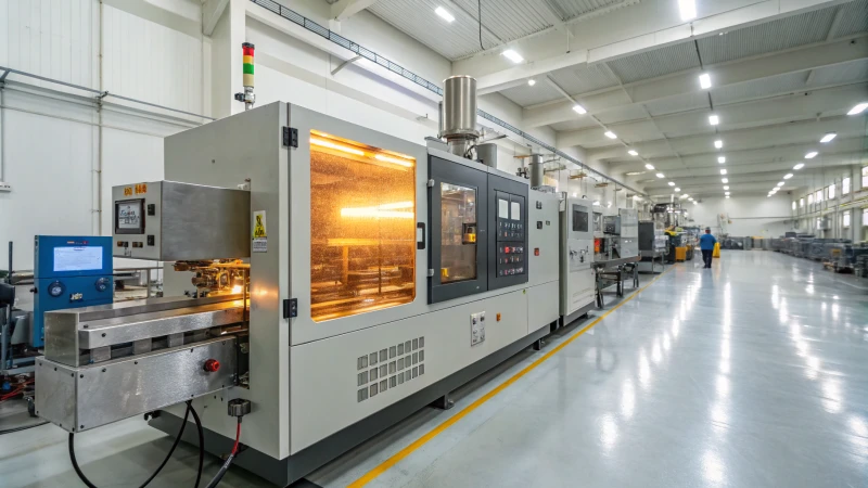 Modern injection molding machine in a factory setting