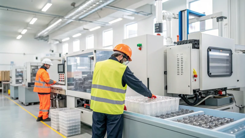 Modern injection molding machine in a factory