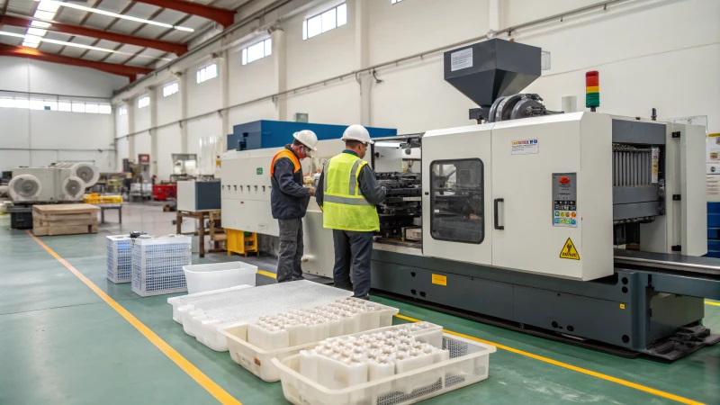 Injection molding machine in a factory
