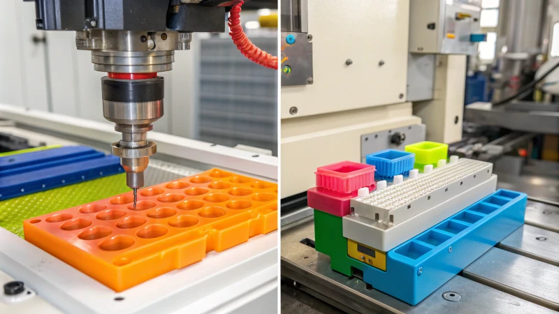 Split image of injection molding and overmolding processes.