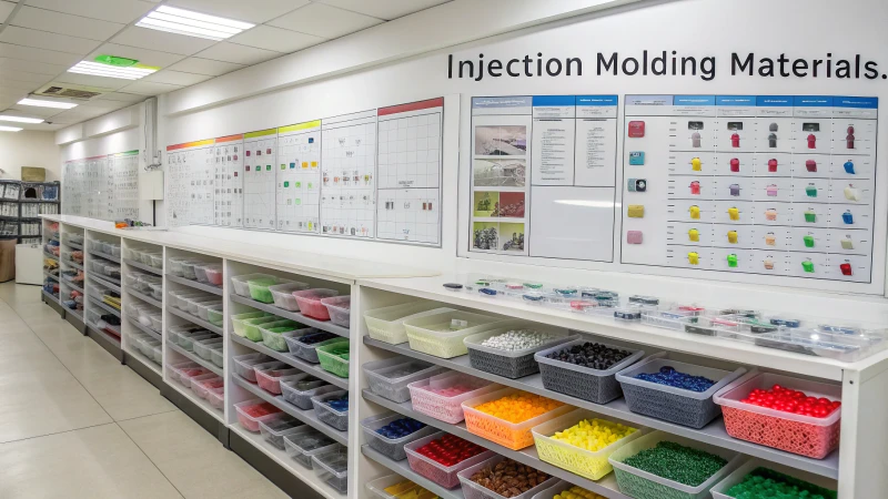 A bright and organized laboratory featuring injection molding materials.