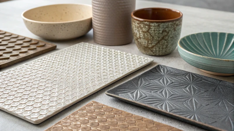 Close-up of various materials with laser-textured surfaces